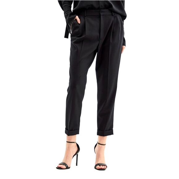 NEW! Nili Lotan 4 Slouchy Wool $575 Montana Dress Pants Pleated Cropped Black - Picture 1 of 9